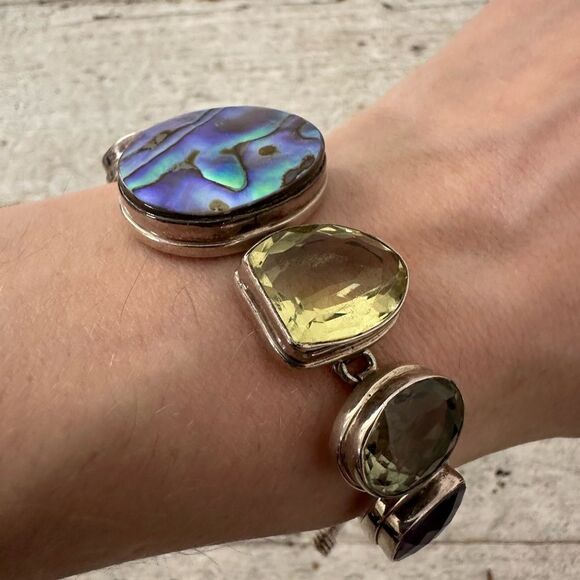 Vintage Multi Gemstone 925 Sterling Toggle Closure Bracelet - Picture 9 of 9